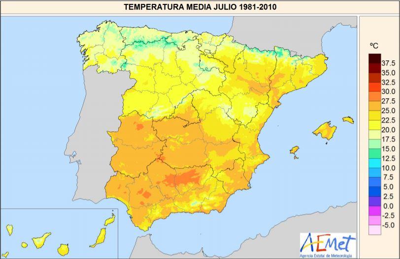 Temperatur Kort Europa Spanien temperatur kort   Kort over Spanien temperatur (det  Temperatur Kort Europa