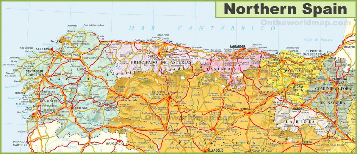 Kort Over Det Nordlige Spanien 