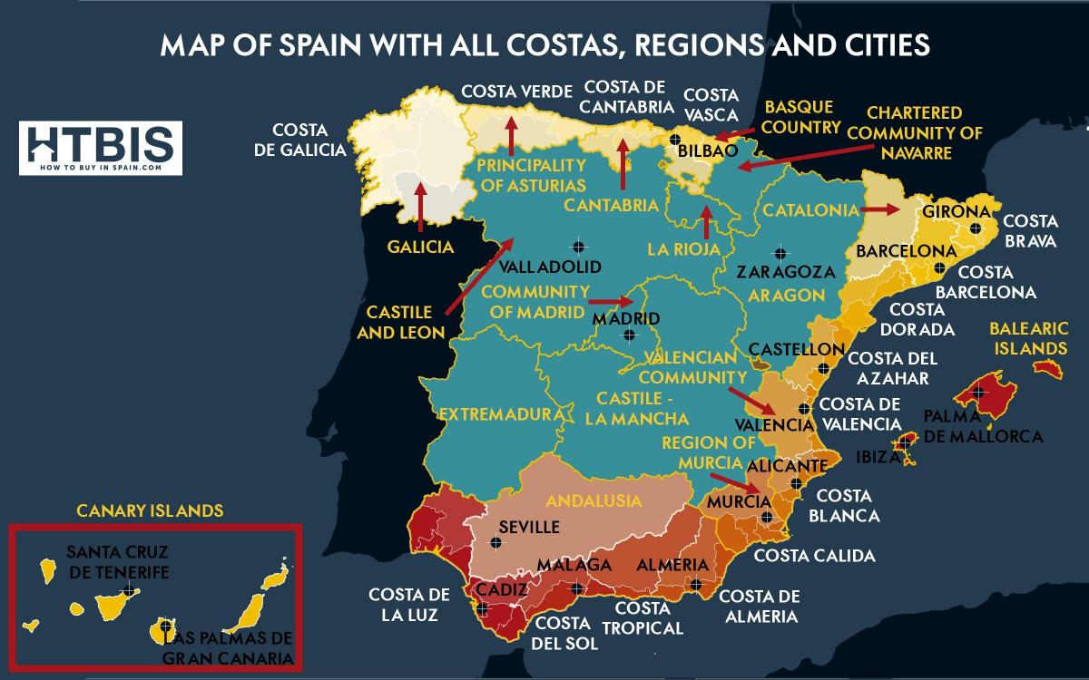 Kort over st kyst af spanien detaljeret kort over det stlige kyst